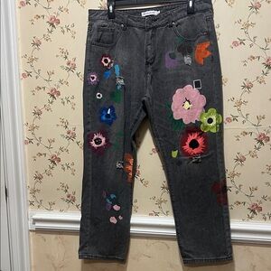 MISSLOOK Gray Floral Straight Leg Jeans Size XL